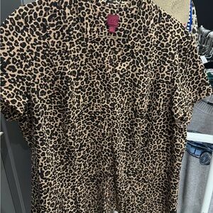 212 Collection Leopard Print Button-Front Blouse in Tan and Black